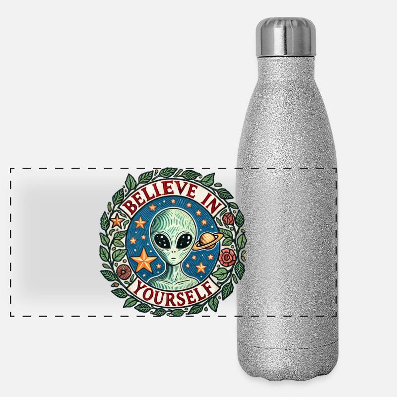 Crois en toi-même, cercle spatial extraterrestre Gourde isotherme panoramique pailletée 500 ml