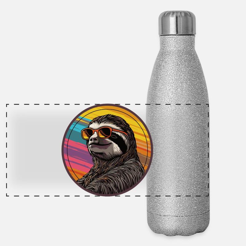 Sloth with sunglasses Panoramic Glitter Thermal Bottle 500 ml