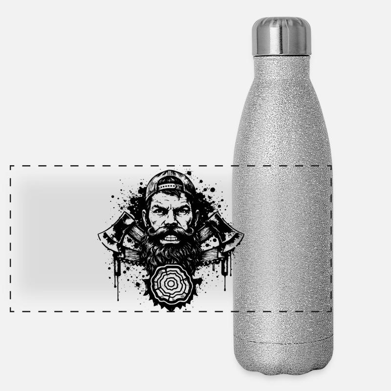 Holzfäller Stencil mit Doppelaxt   Panorama Glitzer Isolierflasche 500 ml