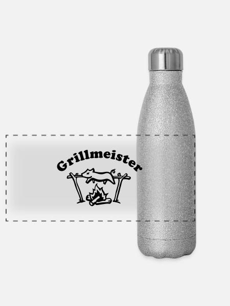 grillmeister_mit_schrift - Panorama Glitzer Isolierflasche 500 ml - Silber Glitzer - Vorne