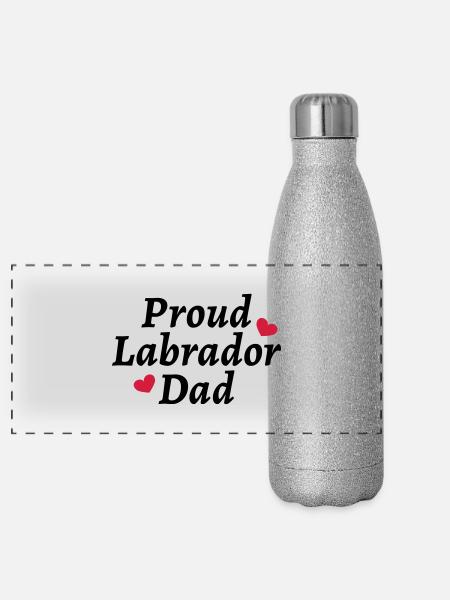 Proud Labrador Dad - Panoramic Glitter Thermal Bottle 500 ml - silver glitter - Front