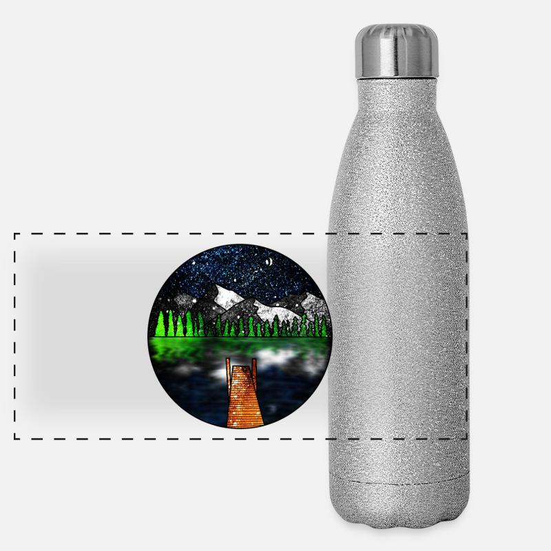 Scène de lac cosmique Gourde isotherme panoramique pailletée 500 ml