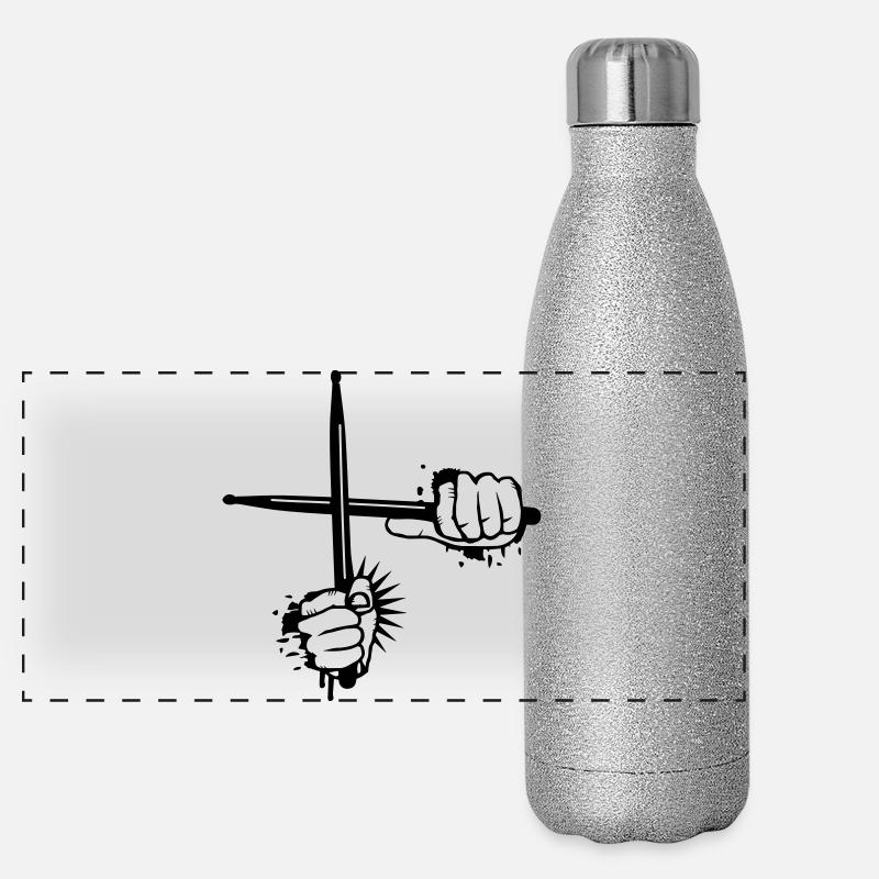 zwei gekreuzte Drumsticks Panorama Glitzer Isolierflasche 500 ml