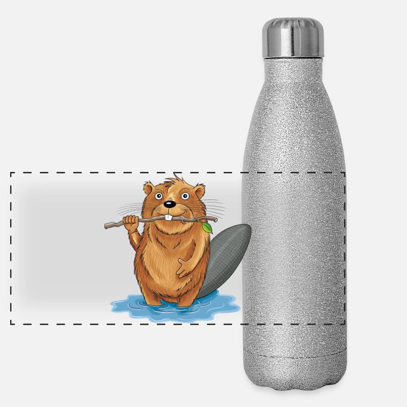 bissiger Biber Panorama Glitzer Isolierflasche 500 ml