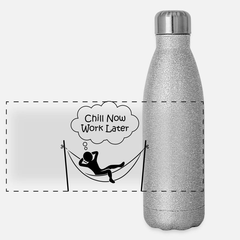 Männchen in Hängematte "CHILL NOW WORK LATER" Panorama Glitzer Isolierflasche 500 ml