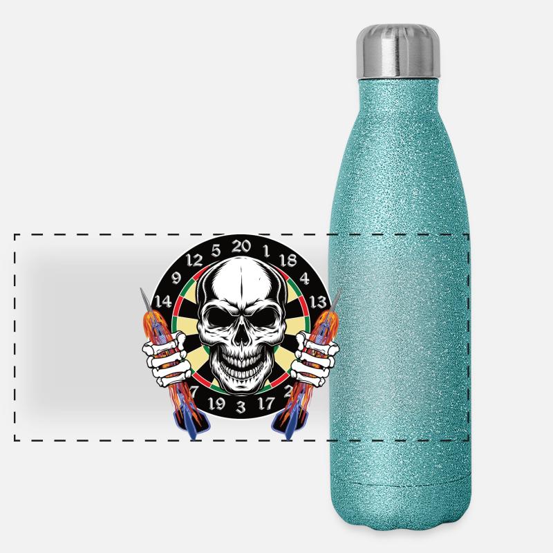 Dart skull with burning arrows Panoramic Glitter Thermal Bottle 500 ml