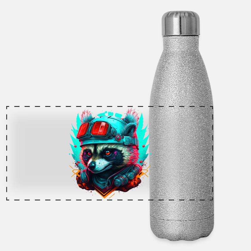 Panda pilote néon steampunk Gourde isotherme panoramique pailletée 500 ml