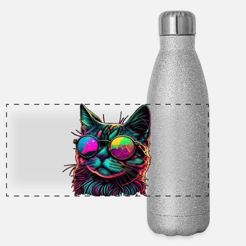 Coole Katze Panorama Glitzer Isolierflasche 500 ml