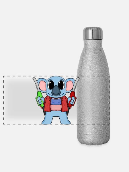 Tankwart Koala Tankstelle - Panorama Glitzer Isolierflasche 500 ml - Silber Glitzer