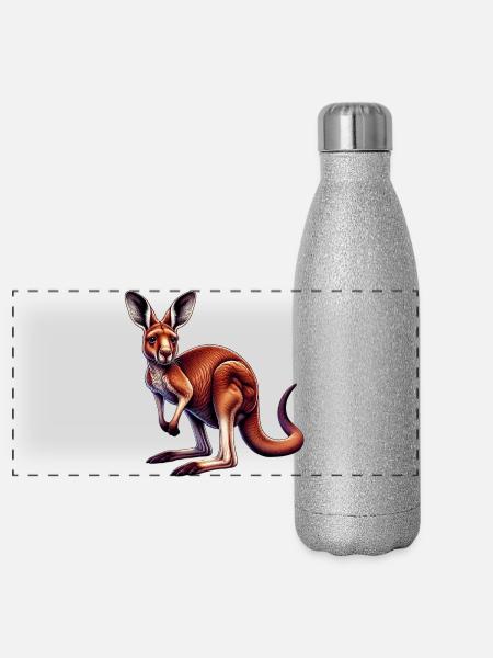 Känguru - Panorama Glitzer Isolierflasche 500 ml - Silber Glitzer
