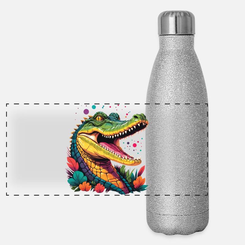 Crocodile Head - Panoramic Glitter Thermal Bottle 500 ml - silver glitter