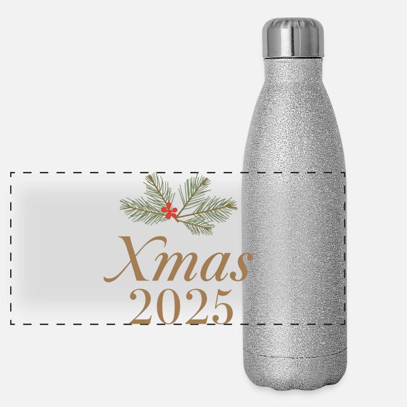 Golden XMAS 2025 – Mistletoe Design Panoramic Glitter Thermal Bottle 500 ml