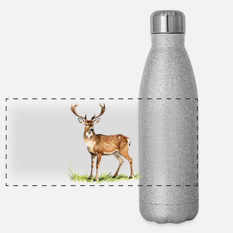 Chevreuil aquarelle forestière Gourde isotherme panoramique pailletée 500 ml