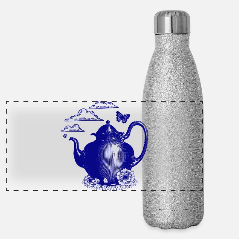 Blauer Teekessel im Wolkenzauber Panorama Glitzer Isolierflasche 500 ml