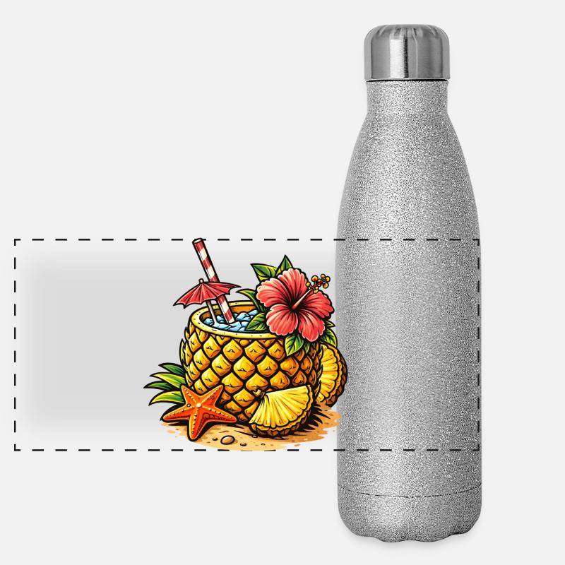 Illustration de cocktail à l’ananas : boisson tropicale Gourde isotherme panoramique pailletée 500 ml