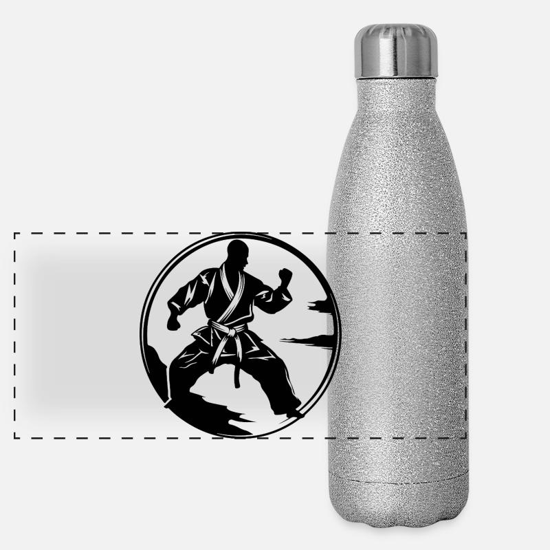 Karate Man Silhouette Panoramic Glitter Thermal Bottle 500 ml