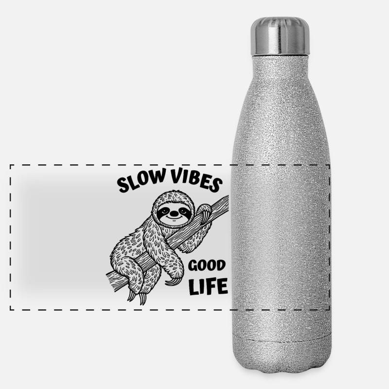 Sloth Resting on a Branch - Panoramic Glitter Thermal Bottle 500 ml - silver glitter