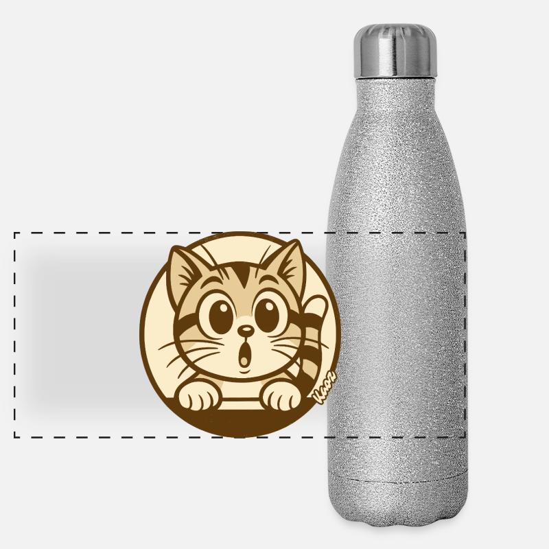 Curious Kitten Peeking Badge Panoramic Glitter Thermal Bottle 500 ml
