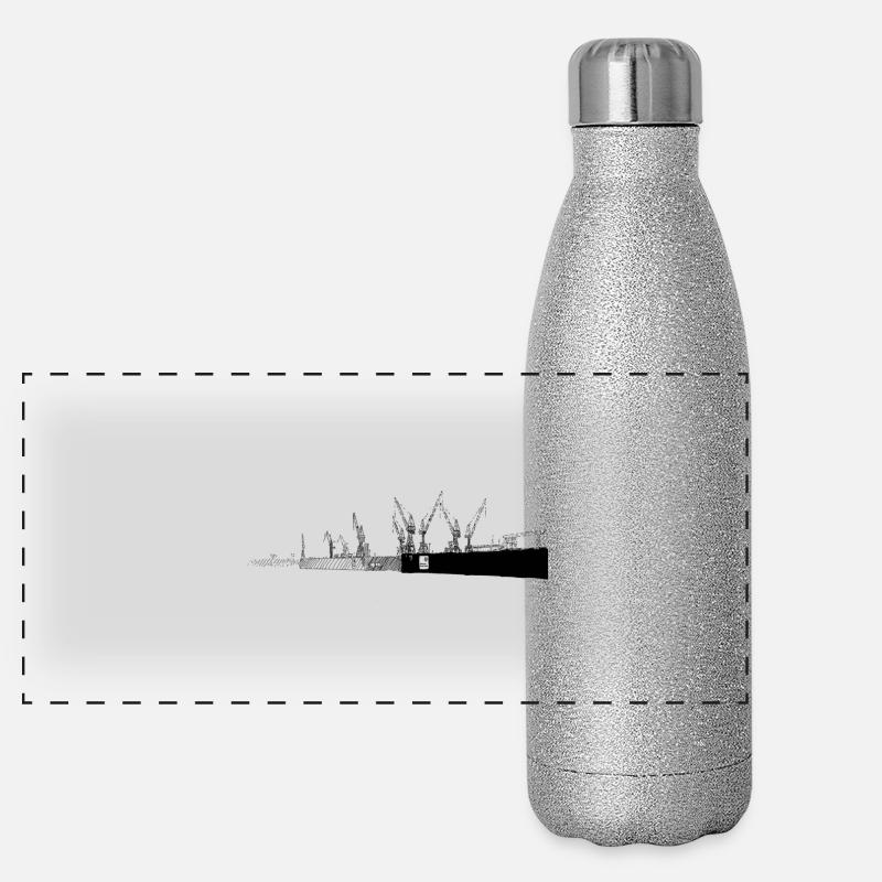 Hamburger Hafenskizze Panorama Glitzer Isolierflasche 500 ml