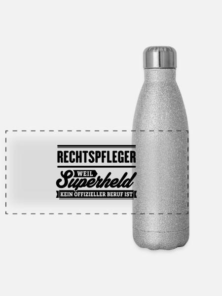 Superheld Rechtpfleger - Panorama Glitzer Isolierflasche 500 ml - Silber Glitzer - Vorne