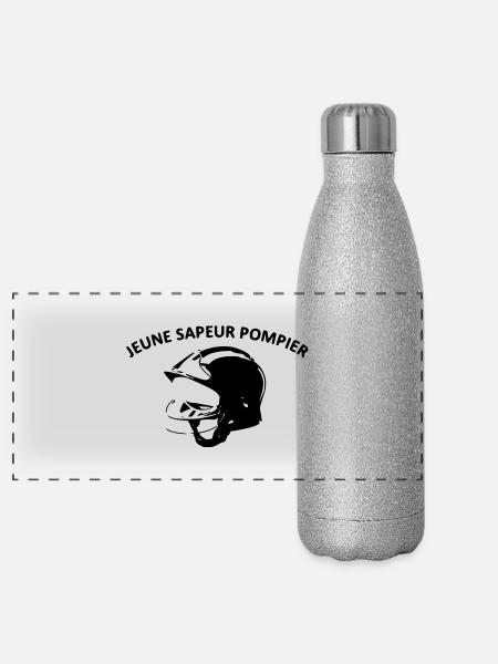 young firefighter - Panoramic Glitter Thermal Bottle 500 ml - silver glitter - Front