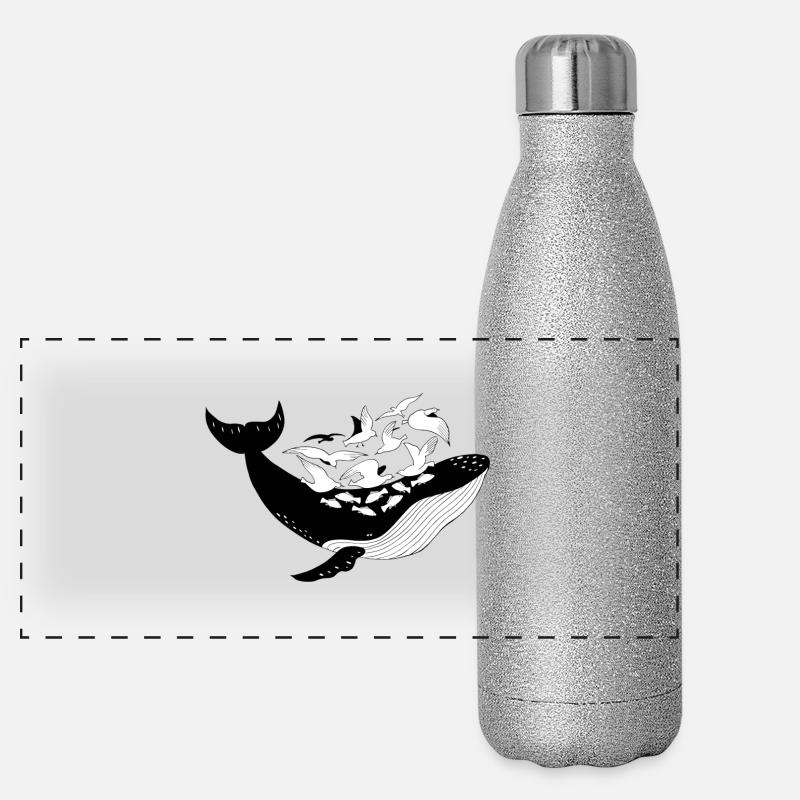 Wal mit Fischen und Möwen maritime Illustration Panorama Glitzer Isolierflasche 500 ml
