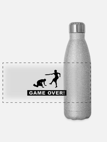cerf la nuit - Gourde isotherme panoramique pailletée 500 ml - paillettes argentées - Devant