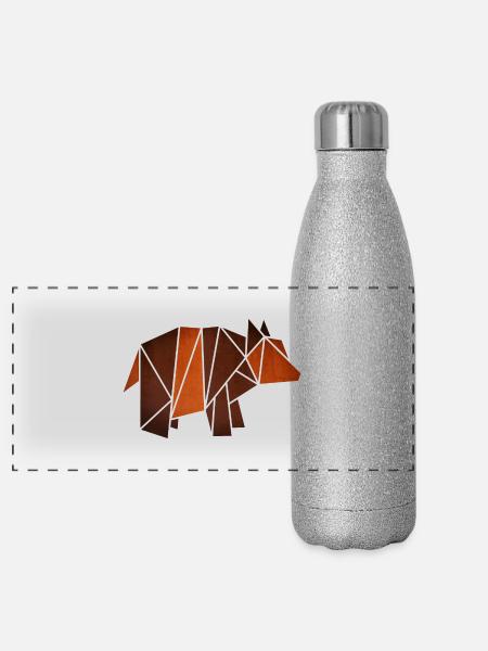 Origami: Bär (Pergament-Optik) - Panorama Glitzer Isolierflasche 500 ml - Silber Glitzer - Vorne