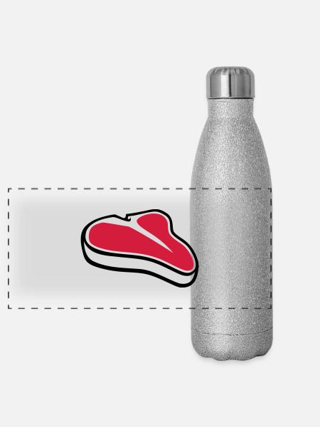 Steak - Panorama Glitzer Isolierflasche 500 ml - Silber Glitzer - Vorne