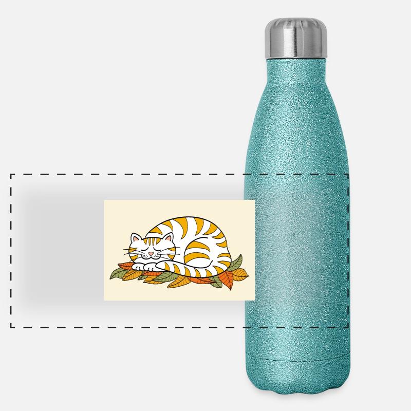 Sleeping kitten on autumn leaves / poster Panoramic Glitter Thermal Bottle 500 ml
