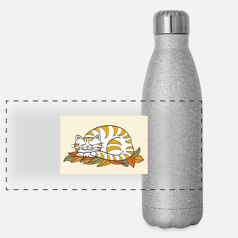 Schlafendes Kätzchen auf Herbstlaub / Poster - Panorama Glitzer Isolierflasche 500 ml - Silber Glitzer