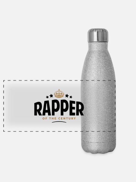 rapper of the century funny crown stars - Panoramic Glitter Thermal Bottle 500 ml - silver glitter - Front