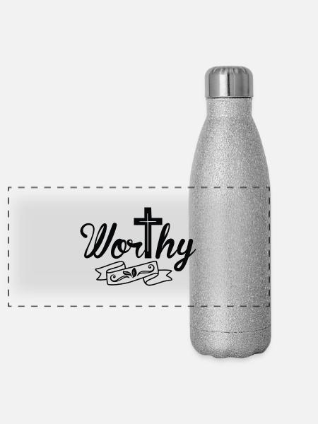 Wertvoll - Panorama Glitzer Isolierflasche 500 ml - Silber Glitzer - Vorne