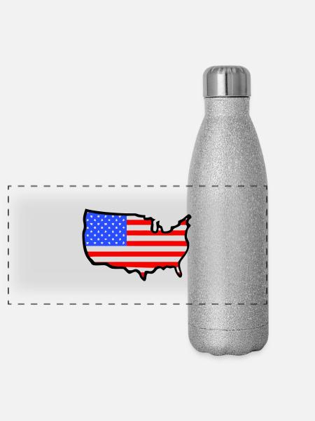 Etats-Unis diminuent le contour de pays - Gourde isotherme panoramique pailletée 500 ml - paillettes argentées - Devant