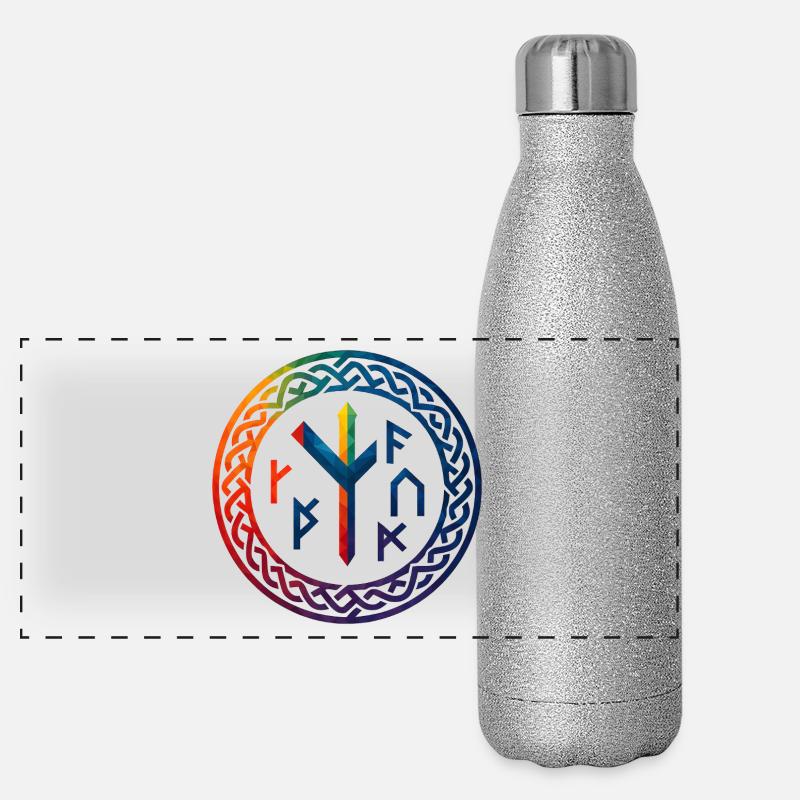 WPAP Polygon Stil - mythischer Runenring Panorama Glitzer Isolierflasche 500 ml