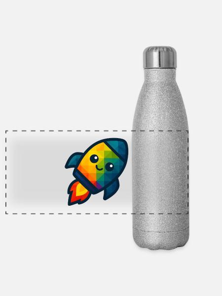 WPAP Polygon Kawaii Stil Baby Spielzeug Rakete - Panorama Glitzer Isolierflasche 500 ml - Silber Glitzer - Vorne