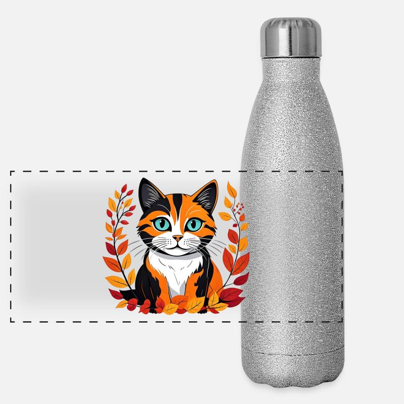 Herbst-Katze Panorama Glitzer Isolierflasche 500 ml