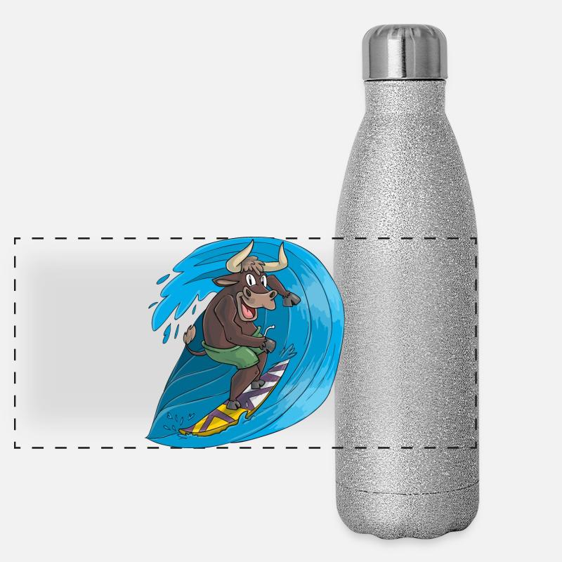 Surfender Stier Panorama Glitzer Isolierflasche 500 ml