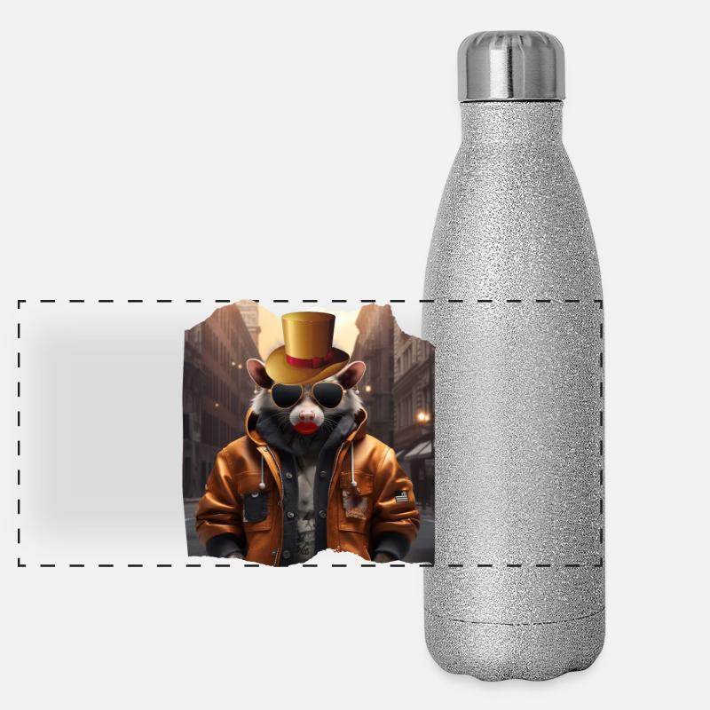 Stadt-Opossum Panorama Glitzer Isolierflasche 500 ml