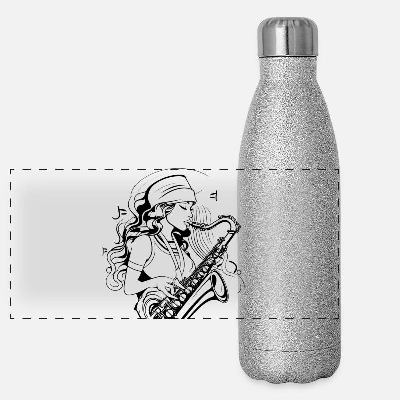Saxophonist Drawing Panoramic Glitter Thermal Bottle 500 ml