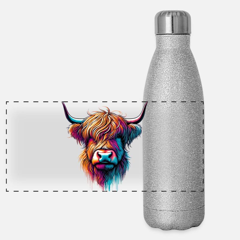 Scottish Highland Cow Panoramic Glitter Thermal Bottle 500 ml