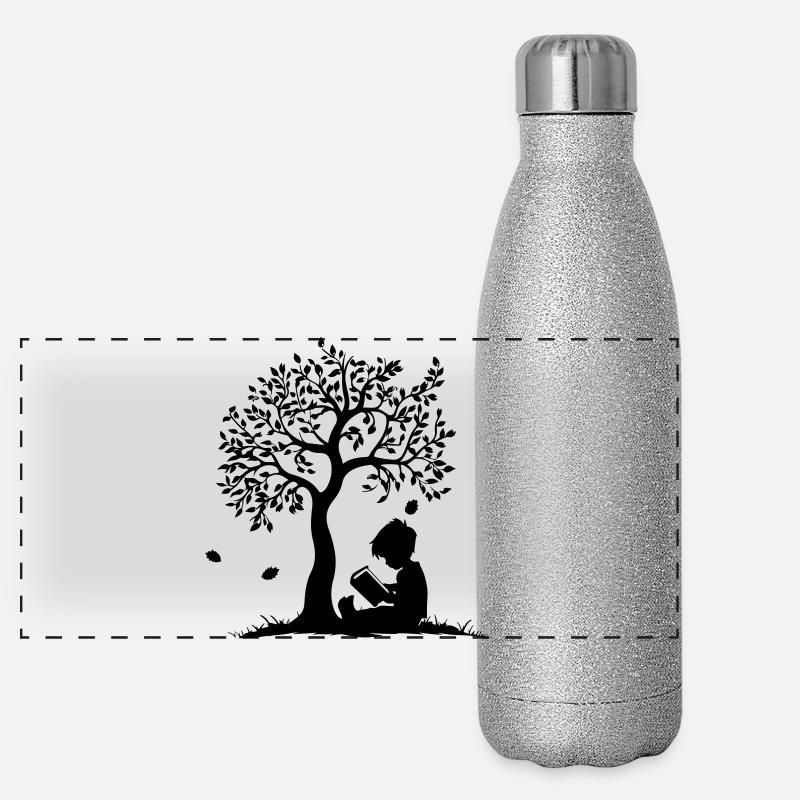 Child Reading Under Tree Panoramic Glitter Thermal Bottle 500 ml