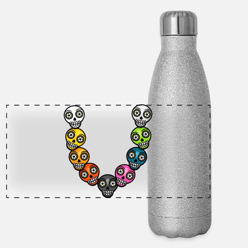Halloween bunt Kinder Kette skull comic Totenkopf Panorama Glitzer Isolierflasche 500 ml