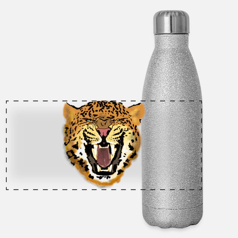 Leopardengesicht Brüllendes Kunstdesign Panorama Glitzer Isolierflasche 500 ml