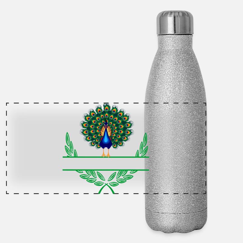 Peacock Laurel Wreath with Namespace Panoramic Glitter Thermal Bottle 500 ml