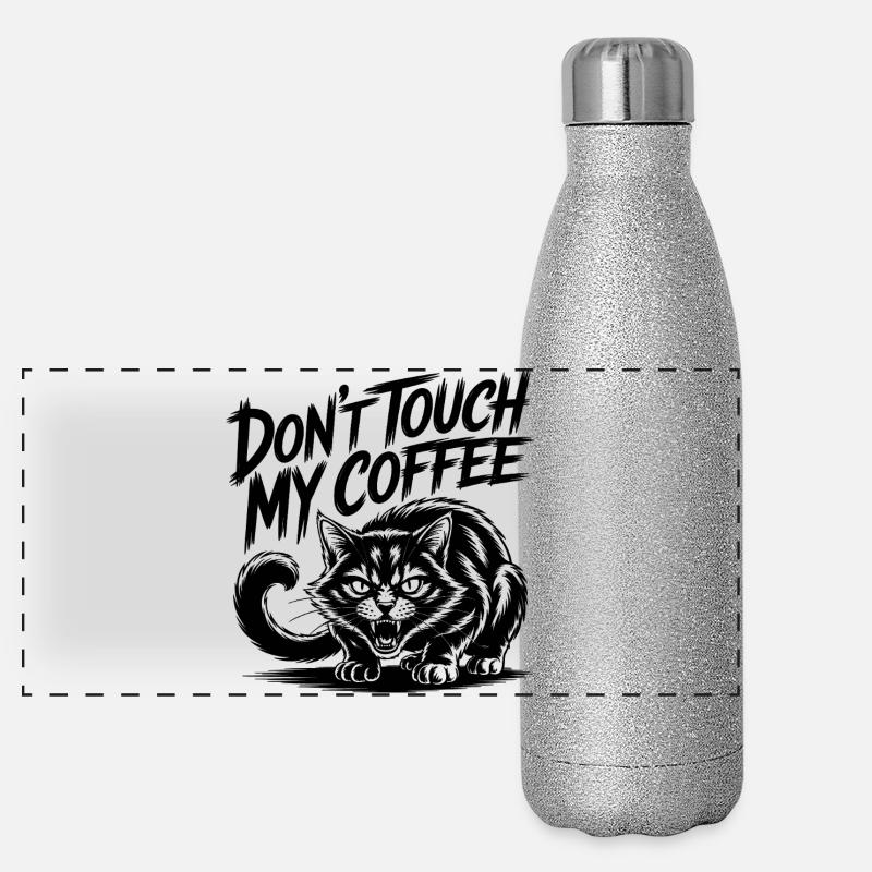 Lustige fauchende Katze Kaffeeliebe Design Panorama Glitzer Isolierflasche 500 ml