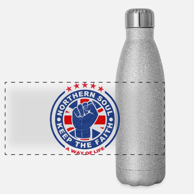 Nördliches Seelenfaust-Emblem Bewahre den Glauben Panorama Glitzer Isolierflasche 500 ml