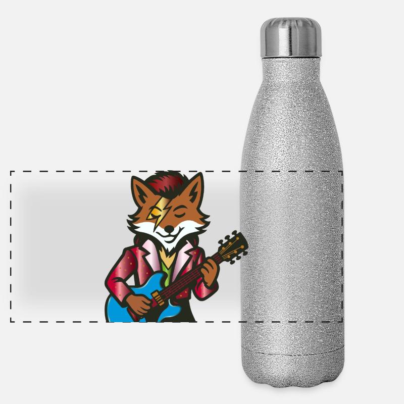 Rockender Fuchs mit E-Gitarre – Musik Illustration Panorama Glitzer Isolierflasche 500 ml