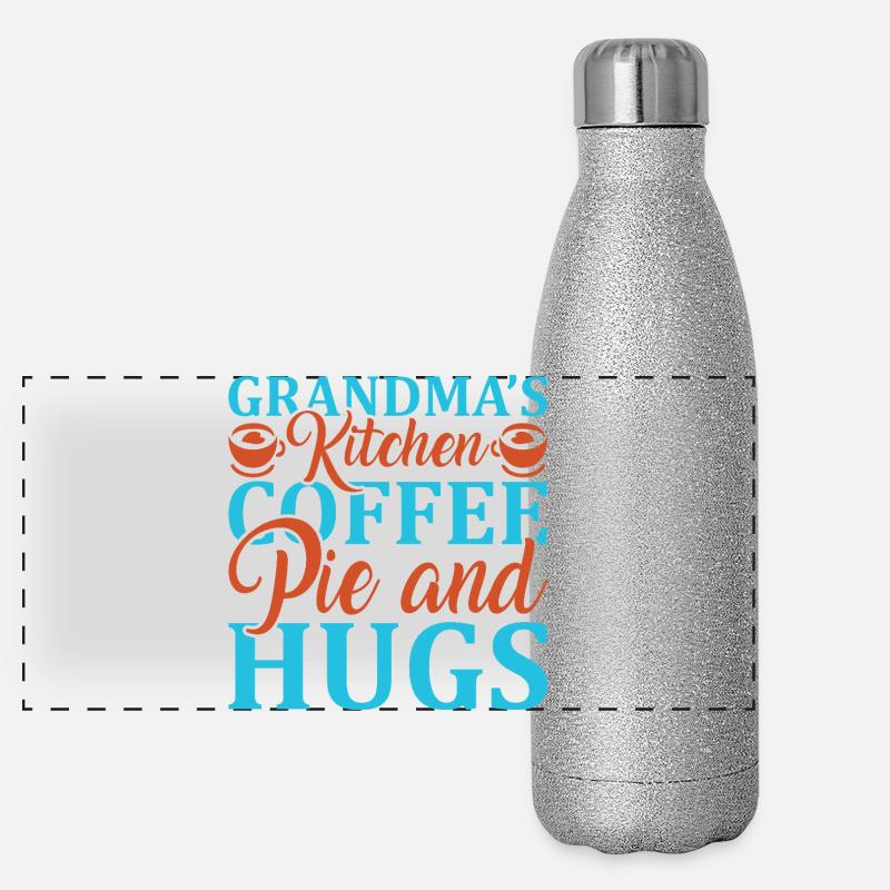 Grandma's Kitchen: Coffee, Drink, and Hugs - Panoramic Glitter Thermal Bottle 500 ml - silver glitter