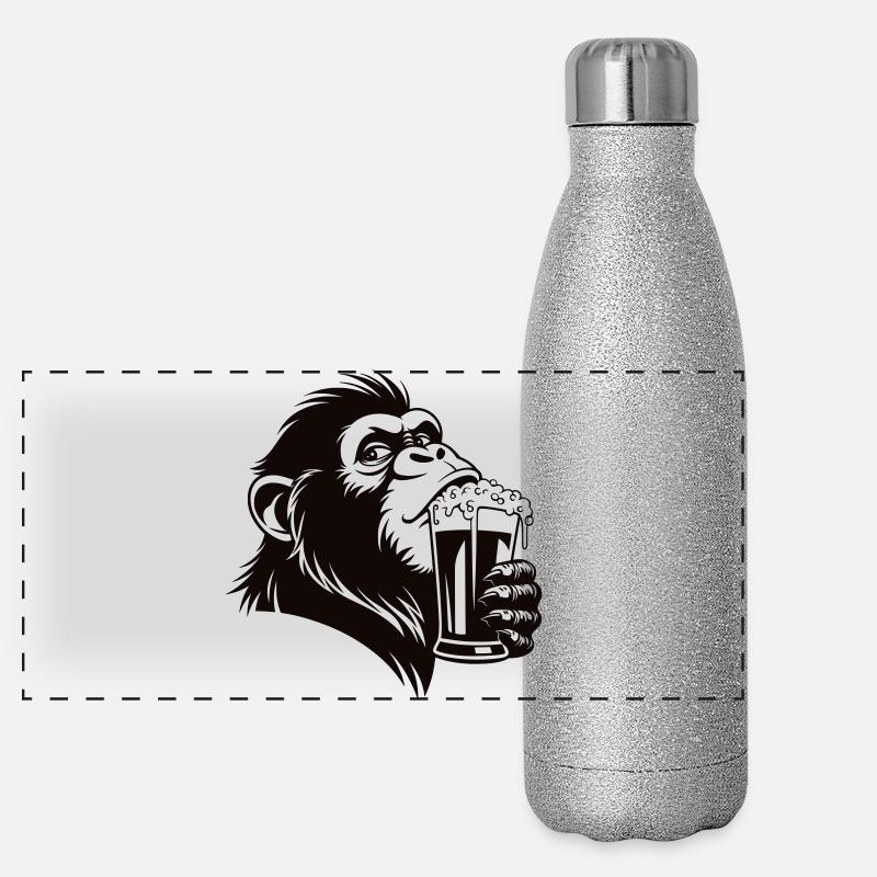 Singe drôle boit une boisson mousseuse Gourde isotherme panoramique pailletée 500 ml